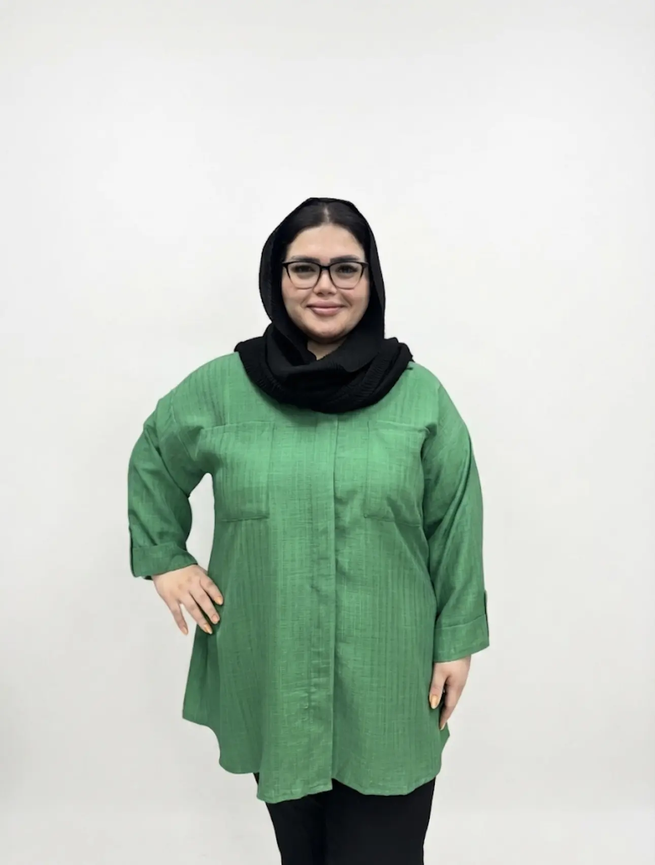 شومیز سایز بزرگ زنانه نخی لینن مدل پشت دکمه (راه راه عمودی)